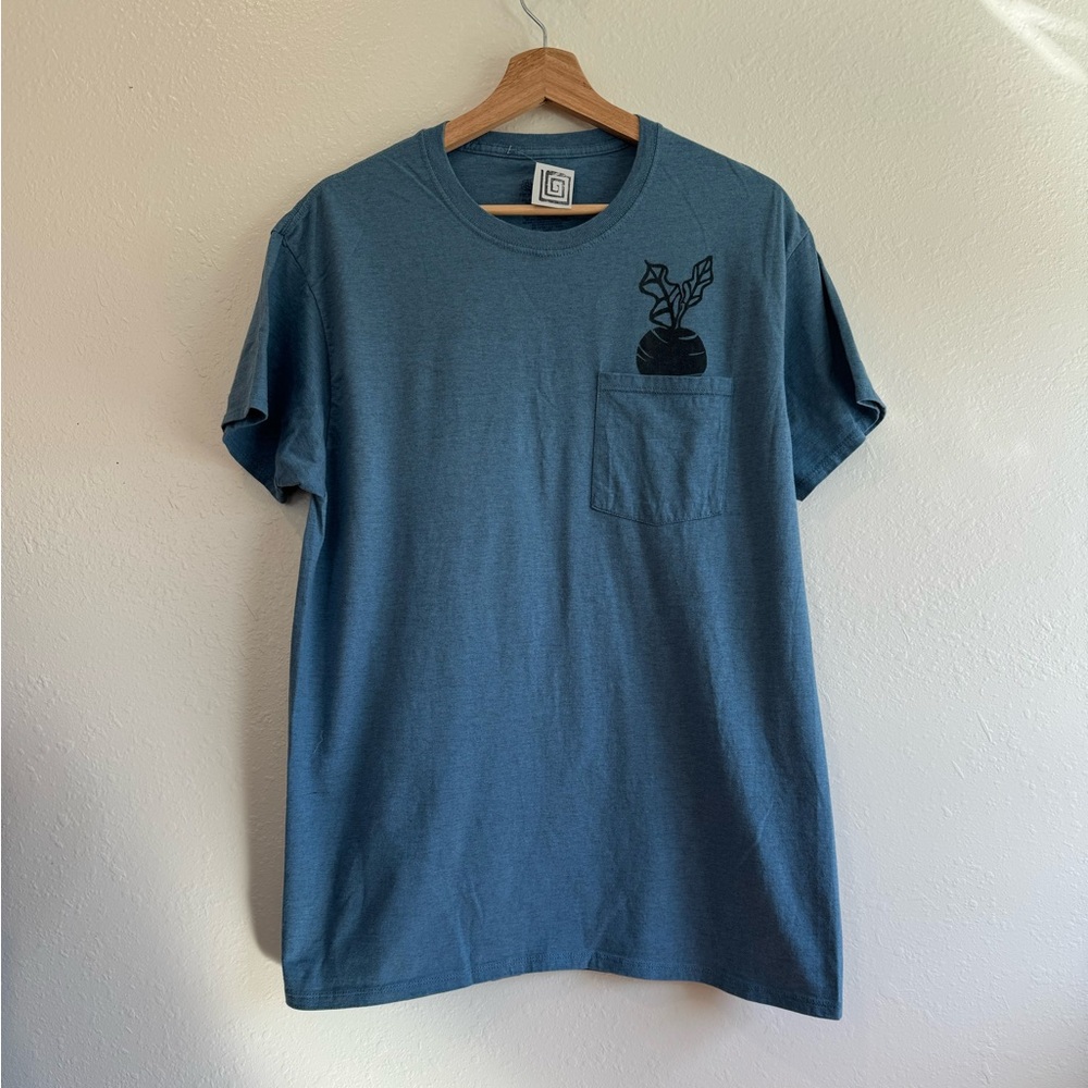 Hand Block Printed Vegetable T-Shirt | Men’s Farmer’s Market Graphic Tee | Large